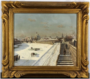 БЕССОНОВ Борис  Васильевич “Оживленный вид на Москву  под снегом, с набережных  Москвы и с ледорубами”